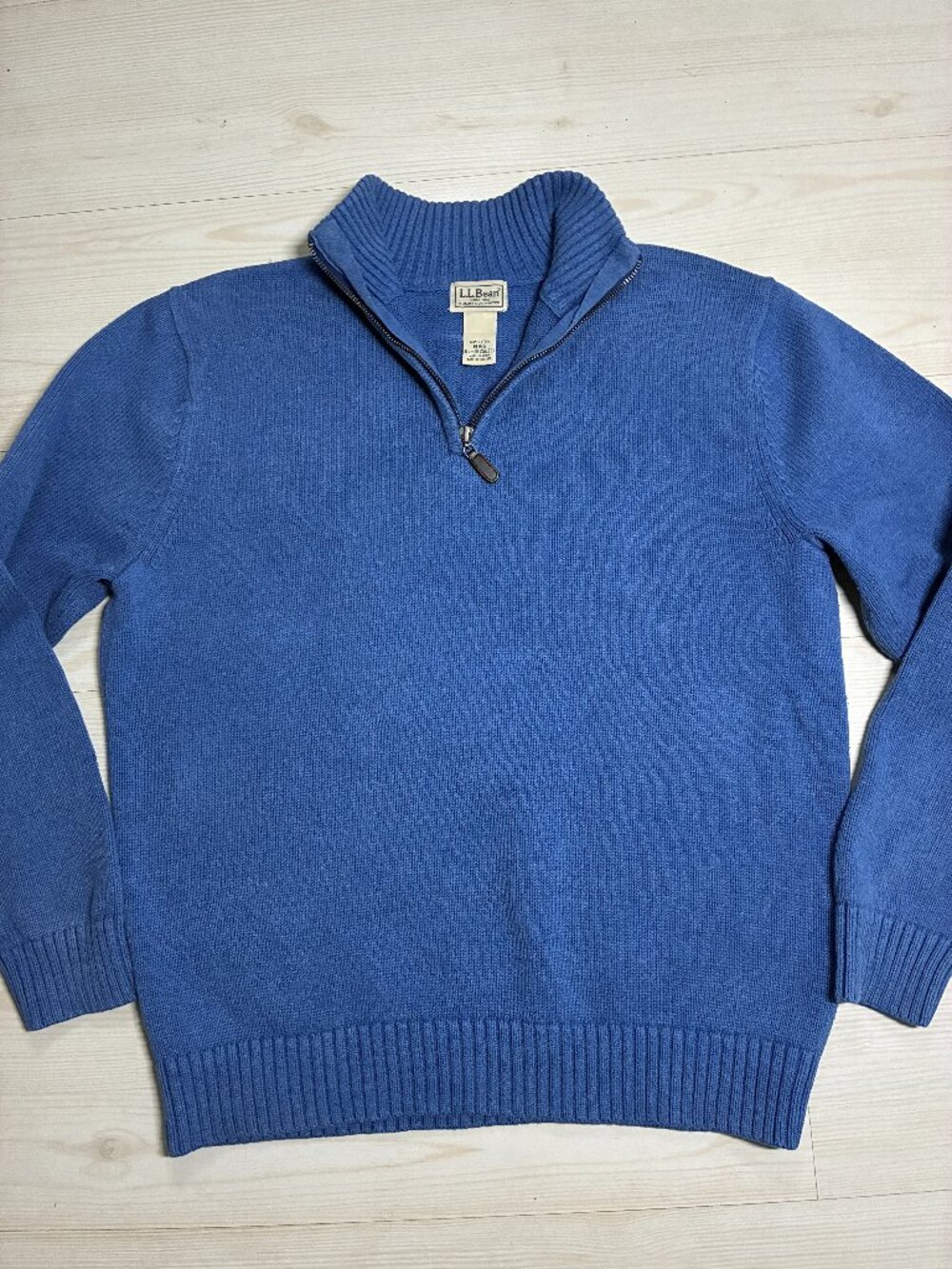 LL Bean Men's M Regular Blue Cotton 1/4 Zip Ribbed Knit Sweater